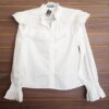 Camisa Feminina Manga Longa Branca Babados Ombro e Frente