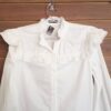 Camisa Feminina Manga Longa Branca Babados Ombro e Frente