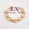 Pulseira Elo Retangular Grande Metal Banho Ouro Cadeado c/ Strass 