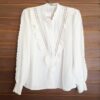 Blusa Feminina Branca Babado Renda Manga Longa Lastex Punho
