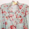 Blusa Feminina Manga Longa Floral c/ Babado Frontal Botões Forrados