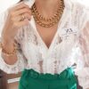 Conjunto Banho Ouro Pulseira + 2 Colares Corrente Grossa Diamantada