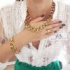 Conjunto Banho Ouro Pulseira + 2 Colares Corrente Grossa Diamantada