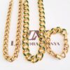 Conjunto Banho Ouro Pulseira + 2 Colares Corrente Grossa Diamantada