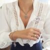8519 Conjunto Árvore da Vida Pequena Colar + Pulseira Banho Prateado Corrente Aço