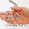 8519e Conjunto Árvore da Vida Pequena Colar + Pulseira Banho Prateado Corrente Aço