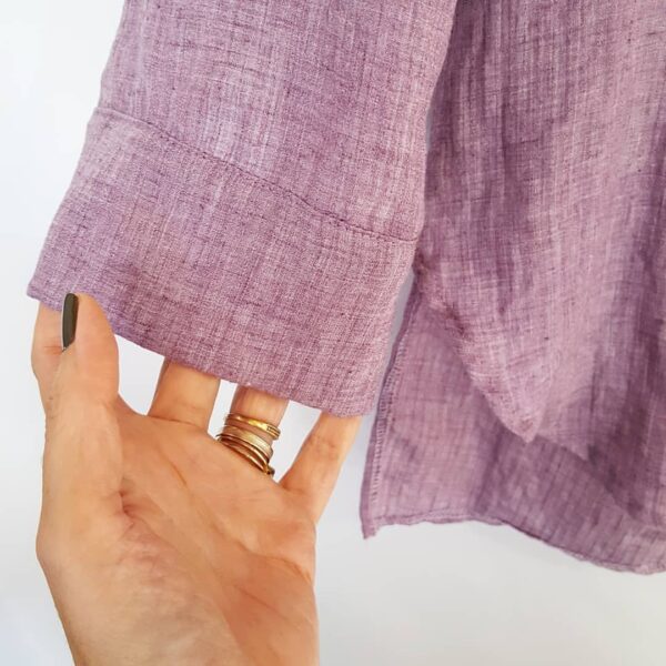 Chamise Feminina Lilás Tradicional Manga Longa Tecido Trabalhado Abertura