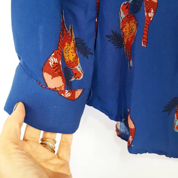 Camisa Feminina Azul Tradicional Manga Longa Viscose Estampada