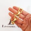 Pulseira Elo Retangular Grande Intercalado Metal Banho Ouro Fecho Ímã 18cm