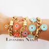 Pulseira Elo Grumet-117 Banho Ouro Pingente Olho Grego Laranja Fecho Ímã