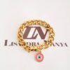 Pulseira Elo Grumet-117 Banho Ouro Pingente Olho Grego Rosa Fecho Ímã
