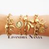 Conjunto 4 Pulseiras Sorte Figa Hamsa Ferradura Olho Banho Ouro Fecho Ímã