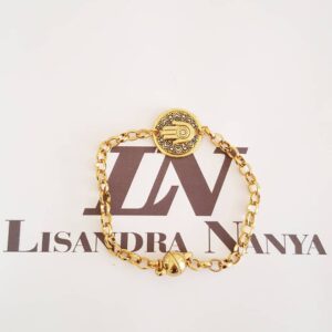 Pulseira Elo Português-130 Hamsa Banho Ouro Corrente Aço  Fecho Ímã