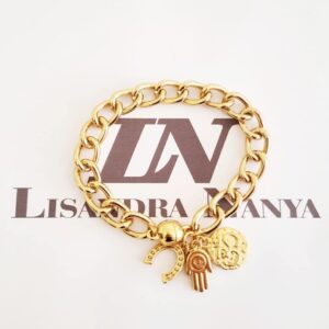 Pulseira Elo Grumet-73 Ferradura Hamsa Om Banho Ouro Corrente Aço Fecho Ímã