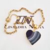 Colar Dourado Pingente Coração Pedra Mineral Ágata Roxa Banho Lateral