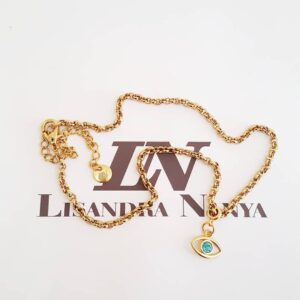 Colar Olho Grego Strass Azul Elo Português-218 Banho Ouro Corrente Aço