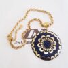 Colar Tibetano Caquinho Azul Corrente Aço Elo Português-106 Banho Ouro