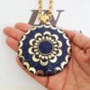 Colar Tibetano Caquinho Azul Corrente Aço Elo Português-106 Banho Ouro