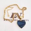 Colar Dourado Pingente Coração Pedra Mineral Ágata Azul Banho Lateral Colar Pedra Mineral Ágata Coração Médio Azul Banho Ouro Elo Português-106