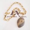 Colar Pedra Mineral Ágata Neutra Banho Ouro Elo Português-145