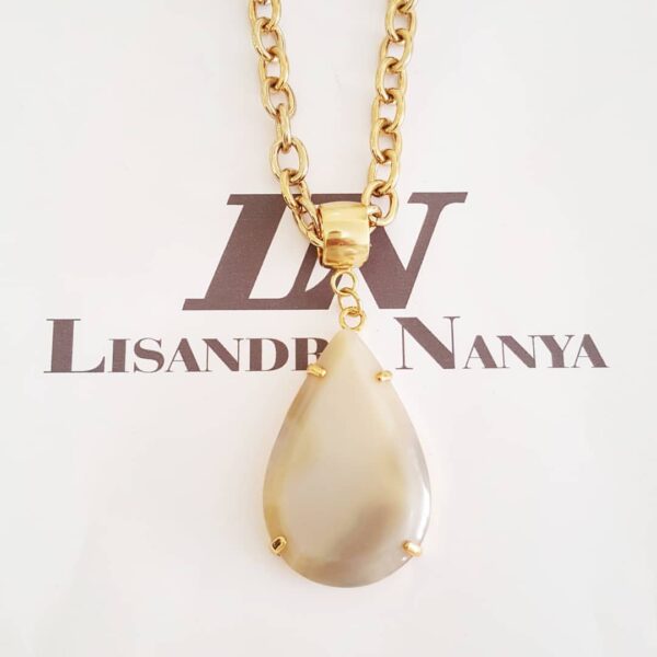 8564b Colar Pedra Mineral Ágata Neutra Banho Ouro Elo Cadeado-22