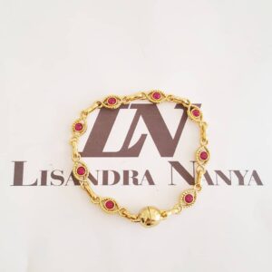 Pulseira Olho Grego Conectado Pedrinha Rosa Banho Ouro Fecho Ímã