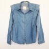 Camisa Jeans Feminina Tradicional Manga Longa Botões Embutidos