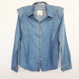 Camisa Jeans Feminina Tradicional Manga Longa Botões Embutidos