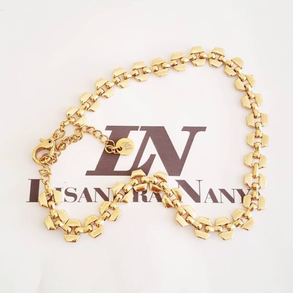 Conjunto Combinado Pulseira + 2 Colares Leão Banho Ouro Elo Retangular/Oitavado