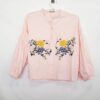 Blusa Feminina Estilo Bata Bordados Frontais Manga 3/4 Bufante Botões Embutidos
