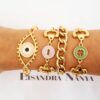 8602 Conjunto 4 Pulseiras Sorte Olho Grego Trevo Banho Ouro Corrente Aço