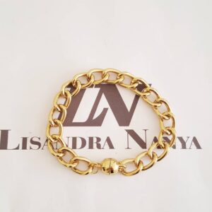 Pulseira Elo Grumet-73 Banho Ouro Corrente Aço Fecho Ímã