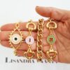 8602f Conjunto 4 Pulseiras Sorte Olho Grego Trevo Banho Ouro Corrente Aço