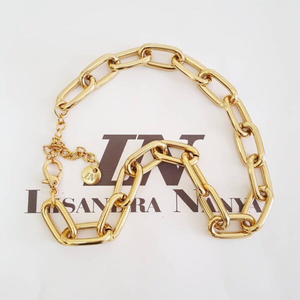 8603d Conjunto 3 Colares Elos Retangulares Pingente Leão Banho Ouro Corrente Aço