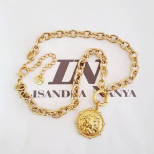 Colar Pingente Leão Removível Banho Ouro Elo Cadeado-22 Corrente Aço 
