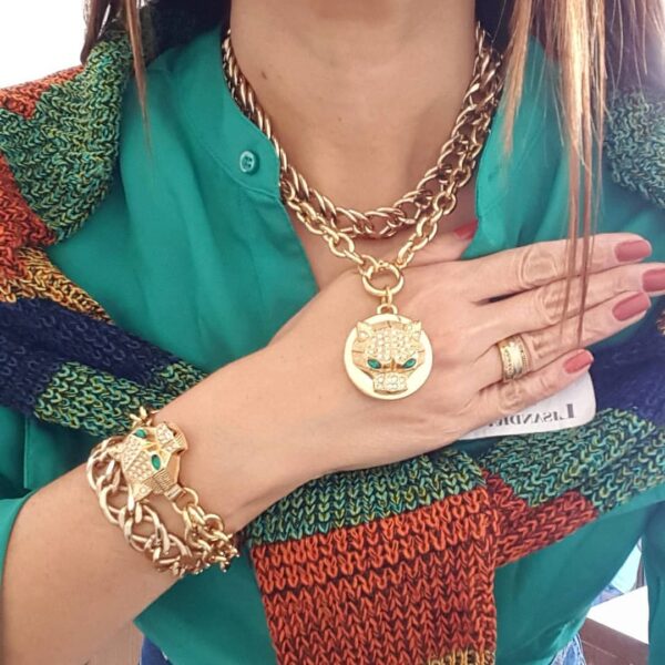 Conjunto Combinado Onça/Pantera Banho Ouro 2 Colares + 2 Pulseiras