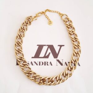 Colar Choker Elo Grumet-99 Trançado Duplo Banho Ouro Corrente Aço