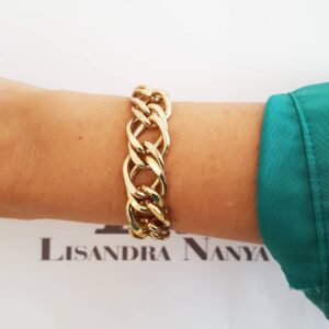 Pulseira Elo Grumet-99 Trançado Duplo Banho Ouro Corrente Aço Fecho Ímã