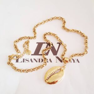 Colar Búzio Metal Grande Banho Ouro Elo Português-106 Corrente Aço 