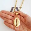 Colar Búzio Metal Grande Banho Ouro Elo Português-106 Corrente Aço 