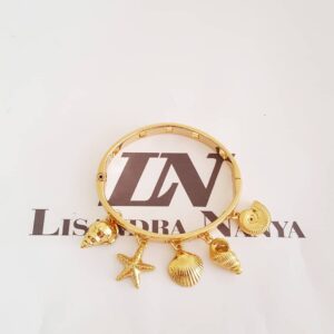 Pulseira Rígida Concha Estrela Caracol Banho Ouro Fecho Encaixe