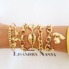 Conjunto Combinado 5 Pulseiras Verão e Mar Banho Ouro Corrente Aço