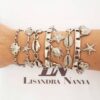 Pulseira Elo Português-130 Peixe Estrela Tartaruga Banho Prateado Fecho Mosquete 