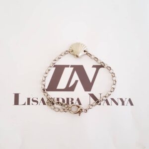 Pulseira Elo Português-130 Concha Central Banho Prateado Fecho Mosquete