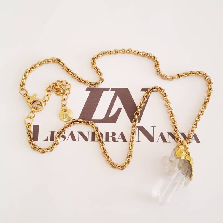 Colar Cristal Drusa Pedra Mineral Transparente Banho Ouro Elo Português-218 
