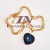 8614d Colar Coração Ágata Azul Pequena Pedra Mineral Banho Ouro Elo Português-130