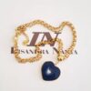 Colar Coração Ágata Azul Pequena Pedra Mineral Banho Ouro Elo Português-130