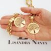 Conjunto Árvore da Vida Banho Ouro Recorte Laser Colar + Pulseira