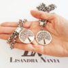Conjunto Árvore da Vida Prateado Recorte Laser Colar + Pulseira Ímã