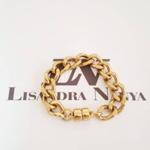 Pulseira Elo Diamantado Grumet-168 Banho Ouro Corrente Aço